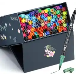 Ohuhu Markers for Adult Coloring Books: 100 Colors Coloring Markers Dual Tips Fine & Brush Pens Water-Based Art Markers for Kids Adults Drawing Sketching Bullet Journal Non-bleeding - Maui - Black