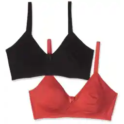 Longies Women's Stretch Cotton Wire Free Casual Non-Padded Bra (Pack of 2) (LGNPNWBMCPO2V001_Black, Coral, 36C
