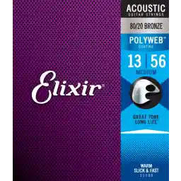 Elixir Strings 80/20 Bronze Acoustic Guitar Strings w POLYWEB Coating, Medium (.013-.056)