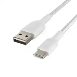 Belkin BoostCharge Braided USB C charger cable, USB-C to USB-A cable, USB type C charging cable for iPhone 16, 15, Samsung Galaxy S24, S23, Pixel, iPad, MacBook, Nintendo Switch and more - 1m, White