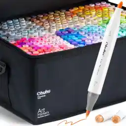 Ohuhu Alcohol Brush Markers Set - 320-color Daul Tips Brush & Chisel Alcohol-based Brush Markers Comes w/ 1 Blender for Sketching Adult Coloring -Honolulu Series