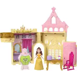 Mattel Disney Prinses Speelgoed, Stapelbaar Belles Kasteel Poppenhuis Speelset met Kleine Pop en 8 Onderdelen, Geïnspireerd op de Disney Film Reisspeelgoed en Cadeaus voor Kinderen HPL52
