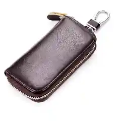 NALANDA Men's Women's Leather Car Key Holder Bag Keychain Case Wallet with Keyring Hooks Zipper Closure for keys car Remote Key (Coffee)- 6*11*2.5cm