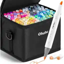 Ohuhu Alcohol Markers Brush Tip -Double Tipped Art Marker Set for Kids Artist Adults Coloring Sketching Illustration - 120 Colors w/ 1 Blender -Brush & Chisel - Honolulu Series of Ohuhu Brush Markers