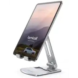 Lamicall Tablet Stand, Foldable Holder - Adjustable Tablet Dock, for 4.7" - 13" Tablet, Such as iPad Pro 11/10.5/12.9, Mini, Air, Galaxy Tabs, Kindle, Silver