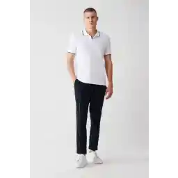 Avva مردانه آبی سرمه ای پشت کمری کشدار دو پا راه راه لایکرا شلوار شلوار شلوار مناسب و آرام