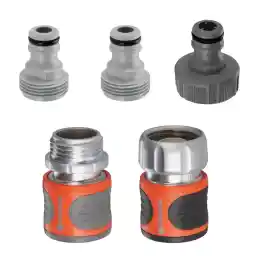 GARDENA (39042-BK) 5-Piece Premium Metal Quick Connect Hose Fittings: Kit for 5/8 Inch or 1/2 Inch Hose - Quickly Connect Garden Hoses, Sprinklers, Spray Nozzles, and Accessories