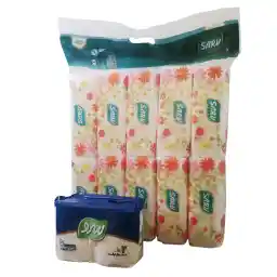 دستمال کاغذی سرو طرح پیچک بسته 10 عددی به همراه 2 رول دستمال توالت