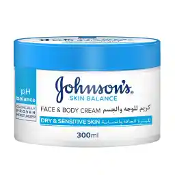 Johnson's Skin Balance Face and Body Cream, clinically proven formula moisturizes your skin intensively to help restore its pH for balanced, hydrated, and healthy-looking skin 300ml