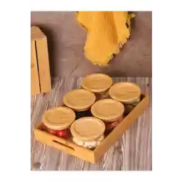 Bambum Duo 300ml 6'lı Bambu Tepsili Bambu Vakumlu Kapaklı Cam Kahvaltılık