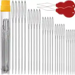 Premium Large Eye, Large Gauge Needles for Hand Sewing - Assorted Sizes, Including Embroidery - 25/50 PCs with 2 Threaders