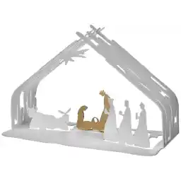 Alessi Bark Crib BM09 W Design kerststal van kunsthars en roestvrij staal met goudkleurige details, wit