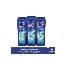Clear Men Kepeğe Karşı Etkili Saç Bakım Şampuanı Cool Sport Menthol Ferahlatıcı Mentol 600 ml X3