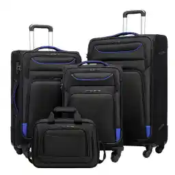 Coolife Luggage Carry on Hand Oxford Cloth Softshell Luggage Lightweight Durable with 4 Spinners, The Suitcase Included 1pc Totebag(38x26x17cm) (Black+Blue, Set of 4)
