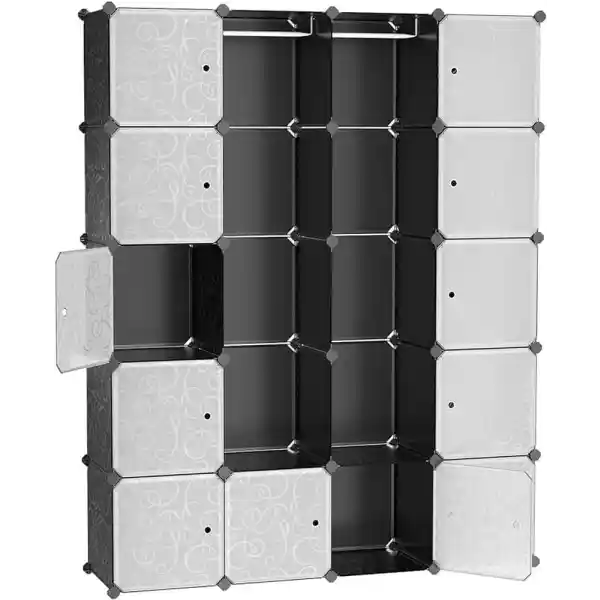 SONGMICS 2 Elbise Askılı Gardırop, Modüler Kombinasyon Dolabı, Yerden Tasarruf Sağlayan Vidasız Raf Sistemi, 143 x 36 x 178 cm, Siyah Lpc30H