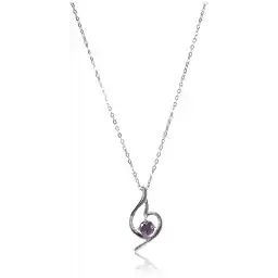 Sweet Rose Women's Sterling Silver Purple Cubic Zirconia Swan Heart Charm Necklace,