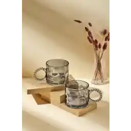 Perotti Ringo Stone Color Füme 2'li 325 ml Cam Kupa Boncuklu Kulp Mug