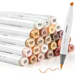 Ohuhu Skin Tone Alcohol Markers Brush Tip - 24 Portrait Color Markers for Artist Adults Coloring Illustration - Chisel & Brush - Honolulu - Refillable