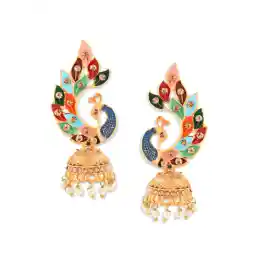 ZAVERI PEARLS Women'S 22K Gold Plated Metal Peacock Design Jhumki Earring (Multicolour, Zpfk8775)
