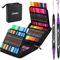 Ohuhu Markers for Adult Coloring Books: 100/120/160 Colors Dual Tips Brush & Fineliner Water-Based Coloring Markers for Kids Adults Artist Calligraphy Bullet Journal - Maui (100 Colors Black Package)