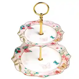 LENND Elegant Bone China Pattern 2-tier Cake Stand/ Cupcake Stand/ Pastry Serving Cake Stand In Gift Box