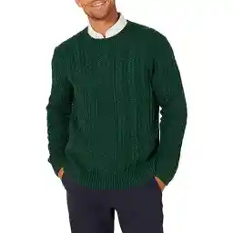 Amazon Essentials Men's Long-Sleeve 100% Cotton Fisherman Cable Crewneck Sweater