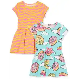 Amazon Essentials Girls and Toddlers' Knit Short-Sleeve Cinch-Waist Dresses (Previously Spotted Zebra), Pack of 2