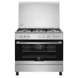 Electrolux Freestanding Cooker 90x60cm, 5-Burner Gas Hob, Cast-Iron Pan Supports, XXL Fan Oven, Turnspit, Auto Spark Ignition & Thermocouple Safety, Fingerprint-Resistant Stainless Steel, EKG913A2OX
