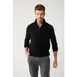 Avva Erkek Siyah Soğuğa Dayanıklı Yarım Fermuarlı Dik Yaka Polar Sweatshirt E001068