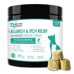 NATURE TARGET Dog Allergy Relief Freeze Dried Chews, with Probiotics, Colostrum for Immune Health, Anti Itch & Seasonal Allergies & Scratching, Omega 3 for Skin & Coat Health, Pawlicking, Hot Spots