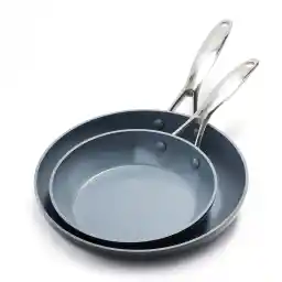 GreenPan Valencia Pro Harde Geanodiseerde Gezond Keramisch Antiaanbaklaag 20 cm & 26 cm Koekenpannenset, PFAS-Vrij, Inductie, Vaatwasmachinebestendig, Ovenveilig, Grijs