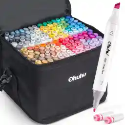 Ohuhu Alcohol Art Markers, Double Tipped Alcohol-Based Marker Set for Kids Adults Coloring Book Sketch Illustration, 160 Unique Colors + 1 Alcohol Marker Blender + 1 Marker Storage Case, Chisel & Fine