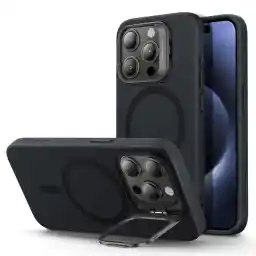 ESR for iPhone 15 Pro Case Silicone Case with Stand, Compatible with MagSafe, Military-Grade Protection, Built-In Camera Stash Stand, Magnetic Phone Case for iPhone 15 Pro, Cloud Series, Black