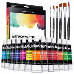 Ohuhu Watercolor Paint Set: 24 Colors Water Color Paints 12ml 0.42oz with 6 Paint Brushes, Watercolor Painting Set for Adults Beginners Professional