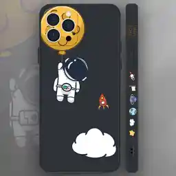 ELECDON Silicone Case Iphone 12, Cute Cool Space Astronaut Planet,Side Cartoons Creative Pattern Designed, Soft TPU Bumper Shockproof Anti-Slip Protective Cover(6.1Inch)(Black)