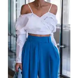 تاپ کراپ با شانه سفید زنانه The Drop توسط @signedblake