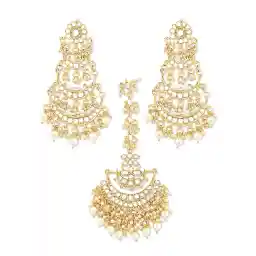 Zaveri Pearls Gold Tone Traditional Kundan & Pearls Earring & Maangtikka Set For Women-ZPFK12107