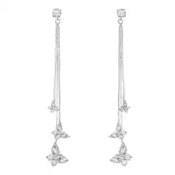 Yellow Chimes Silver Base Metal Silver Plated A Grade Crystal Needle Long Hanging Three Butterfly Dangle Earrings For Women and girls