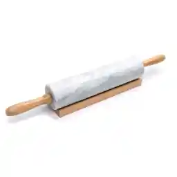 LENND White Marble Rolling Pin with Wooden Cradle, Premium Quality Polished Roller for Pizza Dough,Fondant,Pie Crust,Non-Stick Surface Easy to Clean, 6 x 45 x 6cm