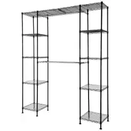 Amazon Basics Expandable Metal Hanging Storage Organizer Rack Wardrobe with Shelves, 35.5-67.6 cm x 147.3-182.8 cm, Black