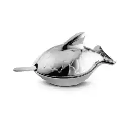 Alessi FM24 Colombina Fish zoutschaaltje met lepel - roestvrij staal 18/10 glanzend gepolijst, 7,40 x 4,50 x 4,20 cm