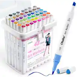 Ohuhu Markers, 48-color Double Tipped Alcohol Markers, Chisel & Fine Alcohol-based Art Marker Set for Kids, Adults Coloring Illustration, Great Value Pack for Students' Art Class, Better Designed Grip