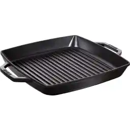 Staub Grill Pans Çift Kulplu Döküm Izgara Tava, Siyah