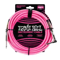 Ernie Ball Braided Instrument Cable, Straight/Angle, 10Ft, Neon Pink (P06078)