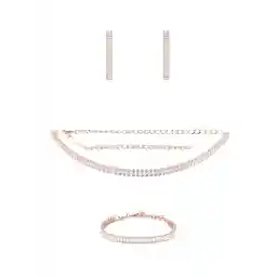 Zaveri Pearls Rose Gold Dazzling Baguette Cubic Zirconia Necklace Earring & Bracelet Set For Women-ZPFK12570