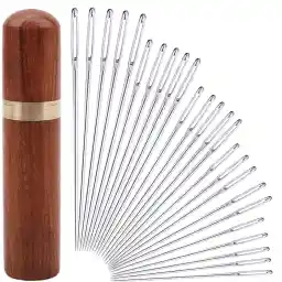 25Pieces Hand Sewing Big Eye Needles Sharp Needle，with Solid Wood Needle Case for