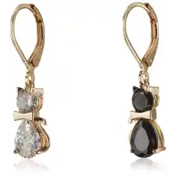 Betsey Johnson CZ Cat Mismatched Drop Earrings, CRYSTAL/BLACK
