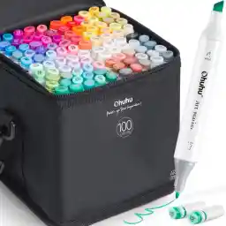 Ohuhu Alcohol Markers 100 Colors: Chisel & Fine Dual Tips Alcohol Marker for Artists Adults Coloring Sketch Illustration - w/ 1 Colorless Blender - Oahu Series - Old Color Codes