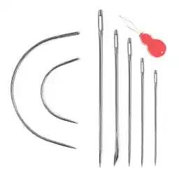 Pikdmin 21+3 Pcs Heavy Duty Hand Sewing Needles Kit, 15 Leather Hand Sewing Needle 6 Curved Needle and 3 pcs Needle threaders for Home Upholstery,Leather Needles for Hand Sewing,Carpet Canvas Repair