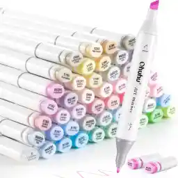 Ohuhu Pastel Alcohol Markers: 48 Pastel Colors Dual Tip Alcohol Marker for Artist Adults Coloring Sketching Illustration - w/ 1 Colorless Alcohol-based Blender - Chisel & Fine Tips - Oahu Series